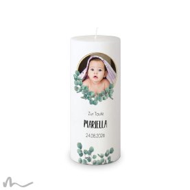 Taufkerze Docht Eukalyptus Ø8 x 20 cm mit Foto
