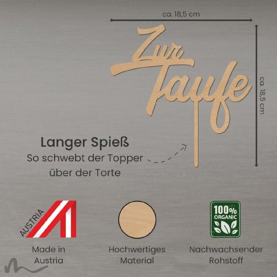 Cake Topper Zur Taufe zweizeilig Holz
