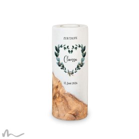 Taufkerze Holzelement Blätterherz Ø8 x 20 cm