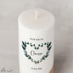 Taufkerze Holzelement Docht Blätterherz Ø8 x 20 cm