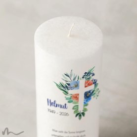 Trauerkerze Docht Florales Kreuz Blau Ø8 x 20 cm