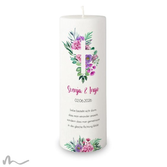 Hochzeitskerze Docht Florales Kreuz Ø9 x 25 cm