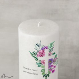 Hochzeitskerze Holzelement Docht Florales Kreuz Ø9 x 25 cm
