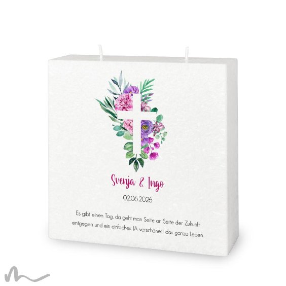 Hochzeitskerze Docht Florales Kreuz 20 x 20 cm