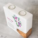 Hochzeitskerze Holzelement Florales Kreuz 20 x 20 cm
