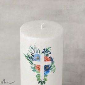 Hochzeitskerze Docht Florales Kreuz Blau Ø9 x 25 cm