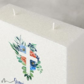 Hochzeitskerze Docht Florales Kreuz Blau 17 x 25 cm