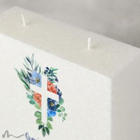 Hochzeitskerze Docht Florales Kreuz Blau 20 x 20 cm