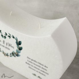 Hochzeitskerze Docht Blätterherz Halbmond 24 x 19 cm