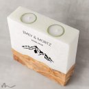 Hochzeitskerze breites Holzelement Bergleidenschaft 20 x 20 cm