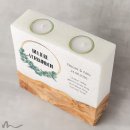 Hochzeitskerze breites Holzelement Eukalyptus 20 x 20 cm