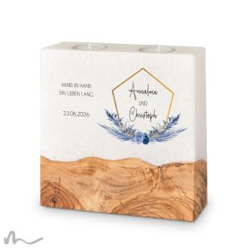 Hochzeitskerze breites Holzelement Boho Chic 20 x 20 cm