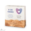 Hochzeitskerze breites Holzelement Fingerabdruck Herz 20 x 20 cm
