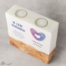 Hochzeitskerze breites Holzelement Fingerabdruck Herz 20 x 20 cm