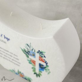 Hochzeitskerze Docht Florales Kreuz Blau Halbmond 24 x 19 cm