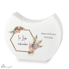 Hochzeitskerze Docht Pampasgras Halbmond 24 x 19 cm