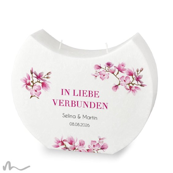 Hochzeitskerze Docht Magnolie Halbmond 24 x 19 cm