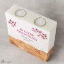 Hochzeitskerze breites Holzelement Magnolie 20 x 20 cm