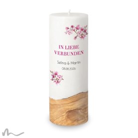 Hochzeitskerze Holzelement Docht Magnolie Ø9 x 25 cm