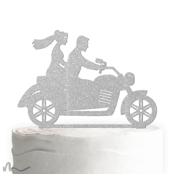 Cake Topper Motorrad Silber Glitzer