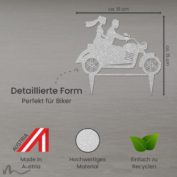 Cake Topper Motorrad Silber Glitzer