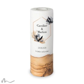 Hochzeitskerze Holzelement Zeitlos Elegant Ø9 x 25 cm