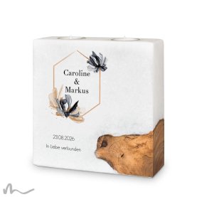 Hochzeitskerze Holzelement Zeitlos Elegant 20 x 20 cm