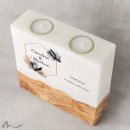 Hochzeitskerze breites Holzelement Zeitlos Elegant 20 x 20 cm