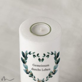 Hochzeitskerze Blätterherz Ø9 x 25 cm