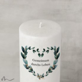 Hochzeitskerze Docht Blätterherz Ø9 x 25 cm