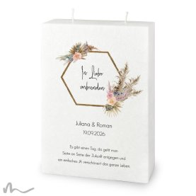 Hochzeitskerze Docht Pampasgras 17 x 25 cm