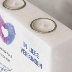 Hochzeitskerze Holzelement Fingerabdruck Herz 20 x 20 cm