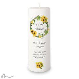 Hochzeitskerze Docht Sonnenblumen Ø9 x 25 cm