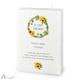 Hochzeitskerze Docht Sonnenblumen 17 x 25 cm