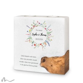 Hochzeitskerze Holzelement Wiesenblumen 20 x 20 cm