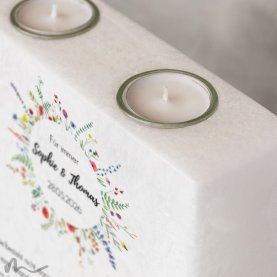 Hochzeitskerze Holzelement Wiesenblumen 20 x 20 cm