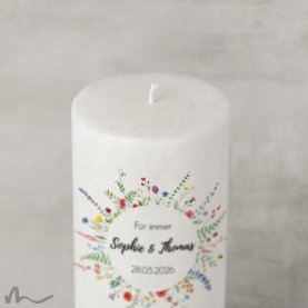 Hochzeitskerze Docht Wiesenblumen Ø9 x 25 cm