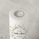 Hochzeitskerze Holzelement Wiesenblumen Ø9 x 25 cm