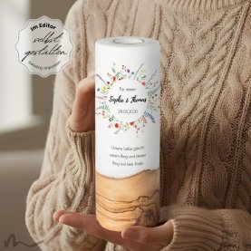 Hochzeitskerze Holzelement Wiesenblumen Ø9 x 25 cm