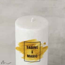 Hochzeitskerze Holzelement Docht Goldene Zeiten Ø9 x 25 cm