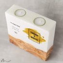 Hochzeitskerze breites Holzelement Goldene Zeiten 20 x 20 cm