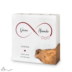 Hochzeitskerze Holzelement Infinity Heart 20 x 20 cm