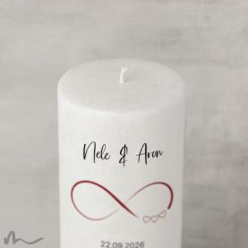 Hochzeitskerze Holzelement Docht Infinity Heart Ø9 x 25 cm