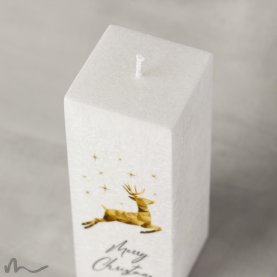 Weihnachtskerze Docht Springender Hirsch 6 x 6 x 15 cm
