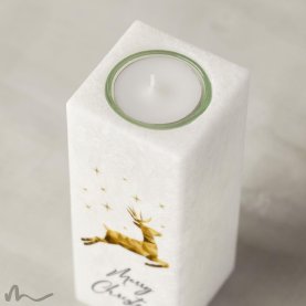 Weihnachtskerze Springender Hirsch 6 x 6 x 15 cm