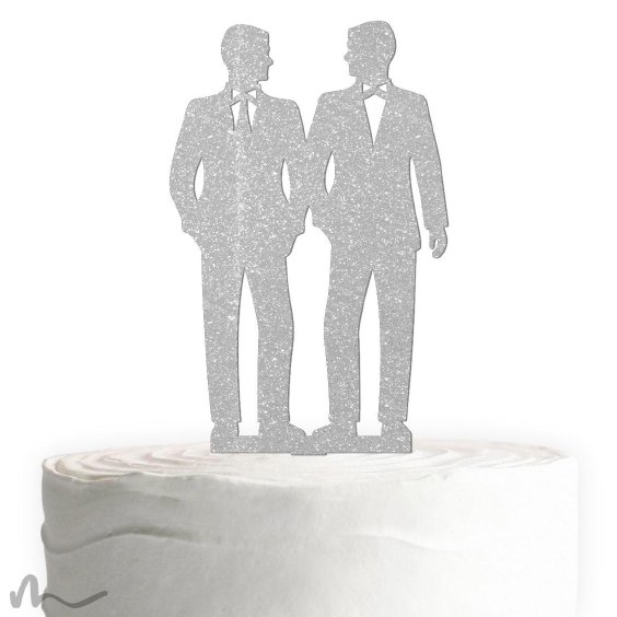Cake Topper Mr und Mr Silber Glitzer