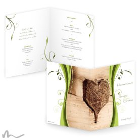 Menükarte Hochzeit Ametrin Holzherz 15 x 21 cm Klappkarte