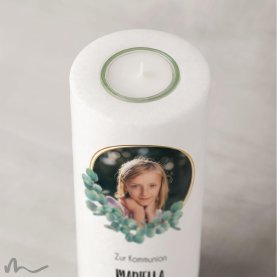 Kommunionkerze Eukalyptus Ø8 x 20 cm mit Foto