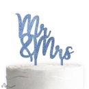 Cake Topper Mr und Mrs Schriftzug Blau Glitzer