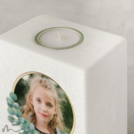 Kommunionkerze Eukalyptus 10 x 20 cm mit Foto